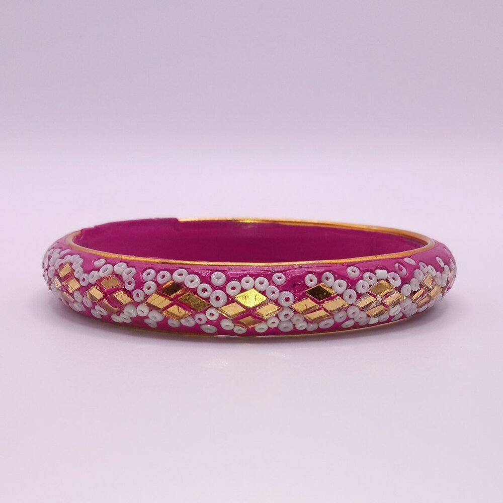India Gold Tone Mirror White Bead Pink Bracelet